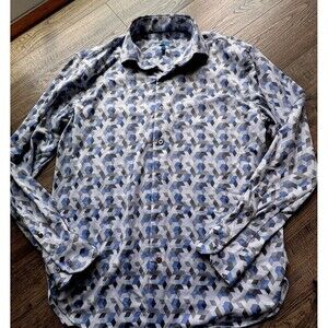 Visconti Black Shirt Mens MediumBlue Geometric Long Sleeve Button Up Psychedelic